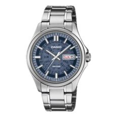 Casio MTP-E740-2A1V z granatową, półprzezroczystą tarczą.