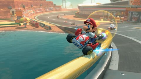 Na zdjęciu: Mario szlifujący na szynie podczas zwiastuna (Źródło zdjęcia: Dzięki uprzejmości Nintendo za pośrednictwem ich Switch 2 Direct