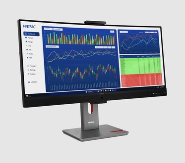 Przednia część ultraszerokiego monitora Lenovo P34WD z wyświetlaczem IPS. 