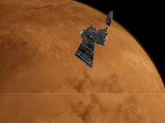 Artystyczne wrażenie orbitera ExoMars 2016 Trace Gas Orbiter na Marsie