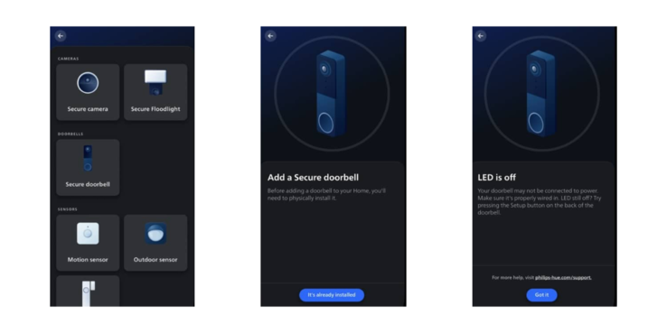Dzwonek do drzwi Philips Hue Secure został zauważony w aplikacji marki. (Źródło obrazu: aplikacja Philips Hue)