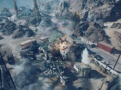 Helikopter szturmowy strzelający i niszczący budynek w Battlefield 6. (Źródło obrazu: Battlefield na YouTube, zrzut ekranu)