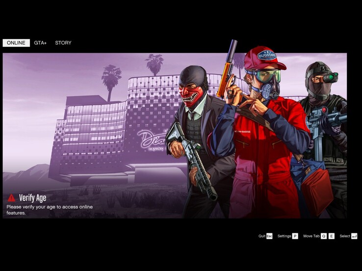 Ekran główny GTA Online pokazujący monit o weryfikację wieku (źródło obrazu: Tez2 na X)