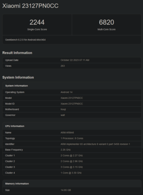 Wynik Geekbench dla Snapdragona 8 Gen 3 (zdjęcie za pośrednictwem Geekbench)