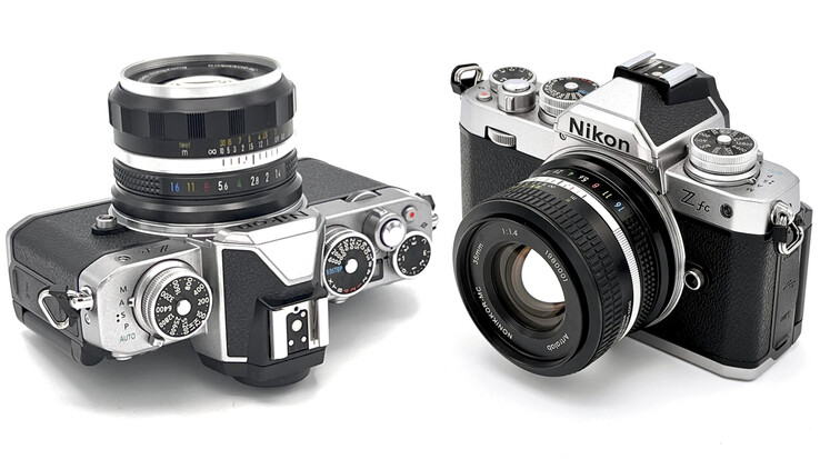 NONIKKOR-MC 35 mm F1.4 w wykończeniach z lat 60-tych (po lewej) i 80-tych dołączony do Nikona Z fc. (Źródło obrazu: ArtraLab)