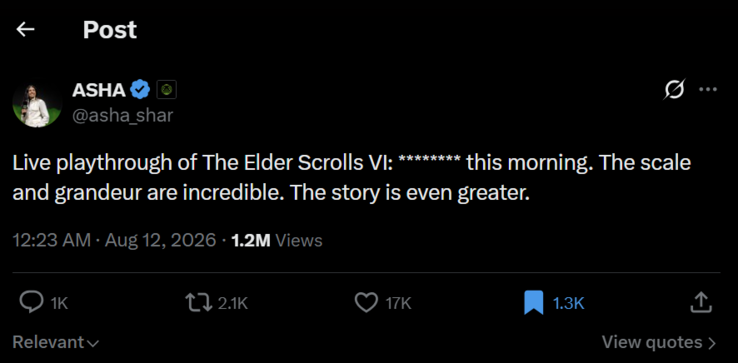 Asha Sharma zagrała w grę „The Elder Scrolls VI”