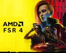 Postacie z Cyberpunk 2077 z logo AMD FSR 4 (Źródło obrazu: Edytowano przy użyciu oficjalnej grafiki Cyberpunk 2077 od CD Projekt Red)