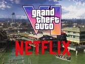 Baner promujący rozszerzoną zapowiedź gry GTA 6 na platformie Netflix, przedstawiający postać Grassrivers
