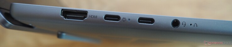 lewa strona: HDMI, 2x USB-C 3.1 Gen2 (DP 1.4 + PD), audio