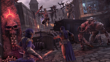 Ilustracja przedstawiająca bitwę w grze „Mordheim: City of the Damned”.