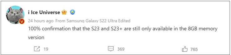 Galaxy Potwierdzenie pamięci RAM S23. (Źródło obrazu: Weibo)
