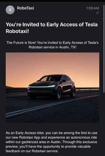 Zaproszenie na premierę Tesla Robotaxi.