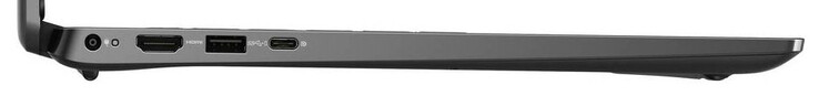 Lewa strona: Port zasilania, HDMI, USB 3.2 Gen 1 (USB A), USB 3.2 Gen 2 (USB-C; Displayport, Power Delivery)