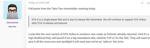 Cytat dotyczący GTA Online z walnego zgromadzenia akcjonariuszy Take-Two