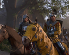 Zrzut ekranu przedstawiający Henry'ego i Hansa Caponów jeżdżących konno w Kingdom Come Deliverance 2