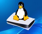 Logo Tux Linux widoczne nad konsolą PS5