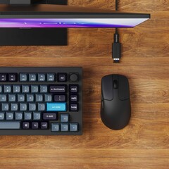 Mysz Keychron M2 z odbiornikiem 8K oraz kablem przedłużającym i adapterem.