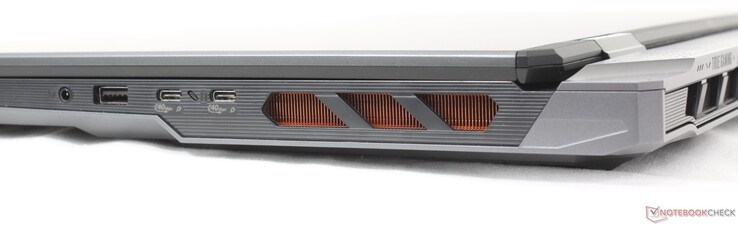 Po prawej: zestaw słuchawkowy 3,5 mm, USB-A 3.2 Gen 2, 2x USB-C 4.0 Thunderbolt 4 z DisplayPort 2.1 + Power Delivery 3.1