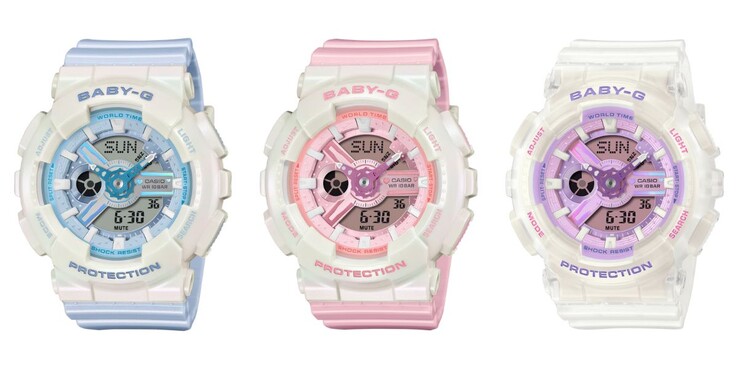 Od lewej do prawej: zegarki Casio Baby-G BA-110PD-2A, BA-110PD-4A i BA-110PS-7A