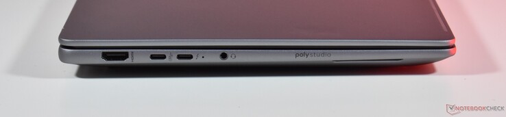 po lewej stronie: HDMI, 1x USB-C 3.2 Gen 2, Thunderbolt 4, 3,5 mm Audio
