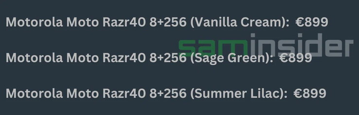 Wyciek cen nowego "Razr40". (Źródło: SamInsider)