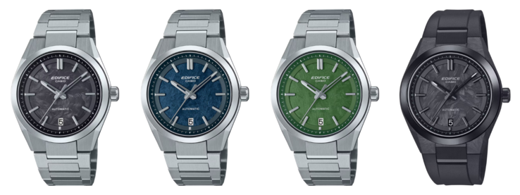 Od lewej do prawej: zegarki Casio EFK-100CD-1A, EFK-100D-2A, EFK-100D-3A i EFK-100XPB-1A. (Źródło zdjęcia: Casio, edytowane)