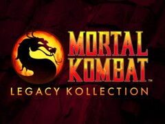 Mortal Kombat: Legacy Kollection przedstawiające kultowy emblemat smoka z czerwonym i żółtym tekstem gradientowym na ciemnym, popękanym tle (źródło obrazu: Warner Bros. Games / NetherRealm Studios)