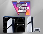 Konsola PS5 Pro pokazana poniżej logo GTA 6 (źródło zdjęcia: Sony PlayStation, Rockstar Games z poprawkami)