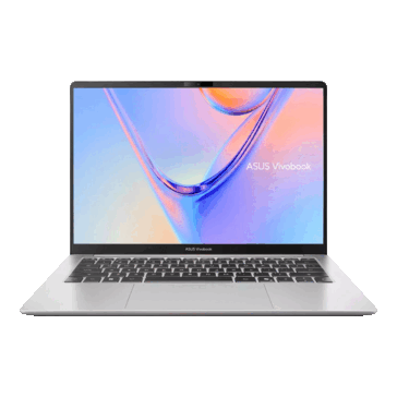 Asus Vivobook S14 pokazany z przodu z otwartym ekranem