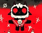 Baranek, zwany też przez fanów Lambertem, z gry Cult of the Lamb unoszący się na czerwono-czarnym tle z czerwonymi oczami, małymi rogami i rytualnymi symbolami wokół niego. (Źródło obrazu: studio deweloperskie Massive Monster)