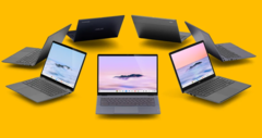 Chromebooki wyprodukowane w ramach nowej inicjatywy Google Chromebook Plus mają mocniejsze specyfikacje niż to, co zwykle widać w świecie ChromeOS. (Zdjęcie: Google Chrome, logo Intel, AMD i Ryzen, z modyfikacjami)