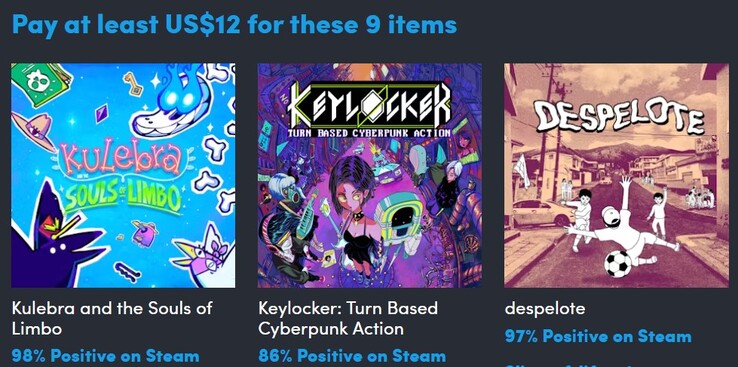 Obrazek dekoracyjny. Płacąc 12 dolarów otrzymują Państwo 9 przedmiotów (źródło obrazu: Humble Bundle)