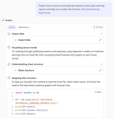 Agent Analyst wykorzystuje OpenAI o3-mini i możliwości programowania w języku Python do analizowania danych korporacyjnych jak analityk danych. (Źródło obrazu: Microsoft)