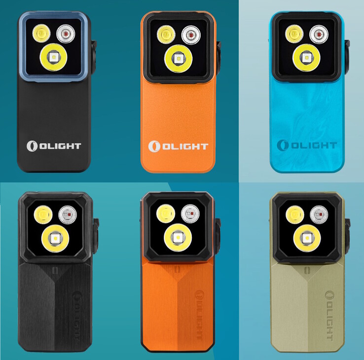 Model Olight Oclip 2 Pro (u góry) jest dostępny w kolorze czarnym, pomarańczowym lub niebieskim „tidal blue”, natomiast model Oclip 2 Ultra (u dołu) – w kolorze czarnym „onyx black”, pomarańczowym „amber orange” lub oliwkowym „olive green”.