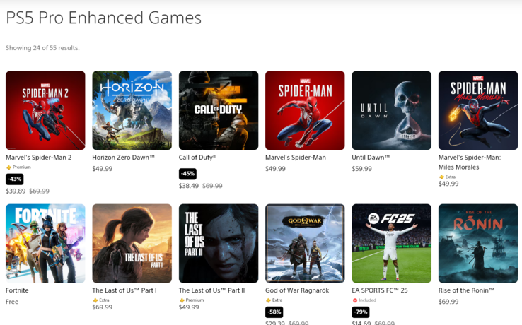 Lista gier PS5 Pro Enhanced na lipiec 2025 r. (Źródło obrazu: zrzut ekranu, PlayStation Store)