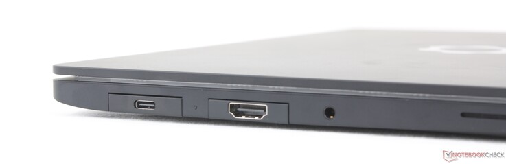 Po lewej: 2 porty USB-C Thunderbolt 4 z DisplayPort 2.1 + zasilanie Power Delivery o mocy 140 W, gniazdo słuchawkowe 3,5 mm