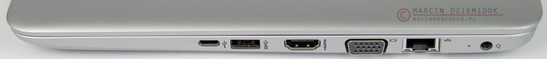 prawy bok: USB 3.1 typu C, USB 3.0, HDMI, VGA, LAN, gniazdo zasilania
