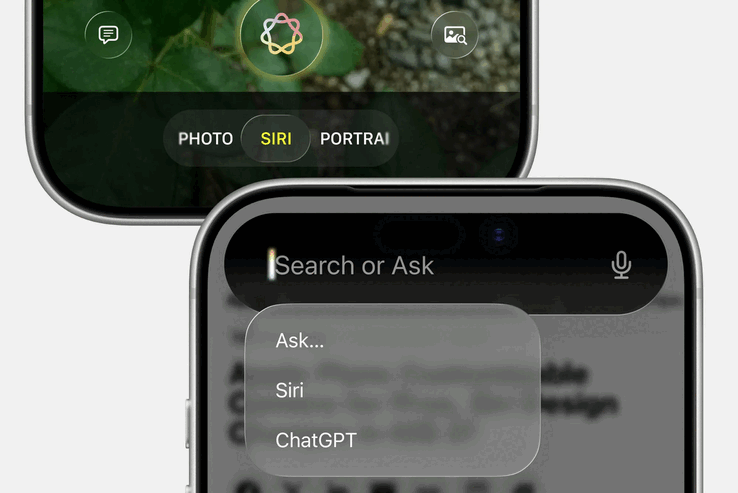 Planowana integracja Siri z aplikacją Aparat oraz nowy interfejs Wyszukaj lub Zapytaj dla Siri.
