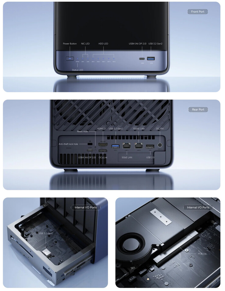Porty łączności serwera NAS N5 Air AI (źródło obrazu: Minisforum)