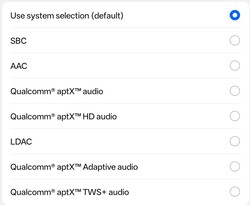 Dostępne kodeki audio Bluetooth