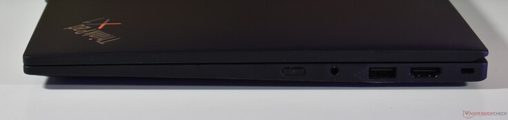 po prawej: Audio 3,5 mm, Audio 3,5 mm, USB-A 3.2 Gen 1, HDMI, Kensington Lock