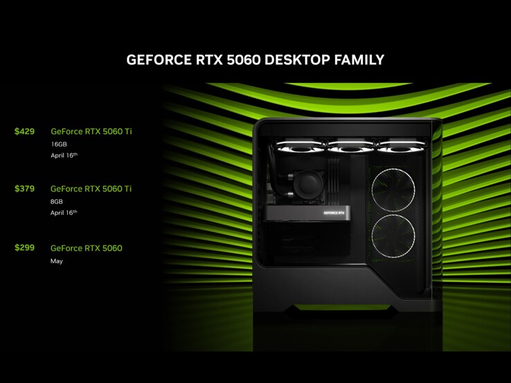 Ceny i dostępność rodziny RTX 5060 dla komputerów stacjonarnych. (Źródło obrazu: Nvidia)