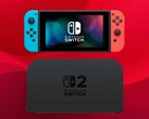 Oryginalna konsola Nintendo Switch przedstawiona powyżej w stacji dokującej Switch 2