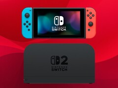 Oryginalna konsola Nintendo Switch przedstawiona powyżej w stacji dokującej Switch 2