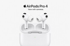 Wygenerowana przez sztuczną inteligencję wizualizacja słuchawek AirPods Pro 4 z kamerami.