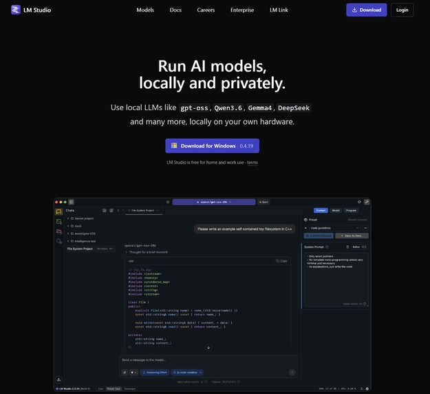 LM Studio to jeden z najłatwiejszych w obsłudze programów do lokalnej sztucznej inteligencji: umożliwia wczytywanie modeli i prowadzenie rozmów całkowicie w trybie offline na własnym komputerze.