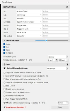 Góra - konfiguracja dodatkowych przycisków; dół - 7 aktywnych procesów Asusa