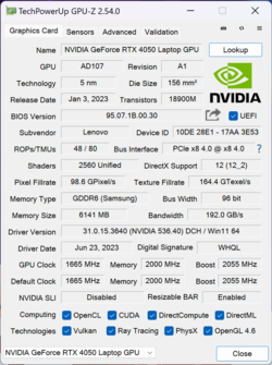 GPU-Z GeForce RTX 4050 Laptop