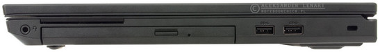 prawy bok: gniazdo audio, czytnik kart inteligentnych, napęd optyczny (DVD), dwa USB 3.0, zaczep na linkę blokady Kensingtona