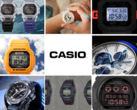 W maju do sklepu internetowego Casio trafiło mnóstwo zegarków. Na zdjęciu - 9 różnych modeli wprowadzonych w tym miesiącu na jednym zdjęciu, z logo Casio pośrodku. (Źródło zdjęcia: Casio - edytowane)